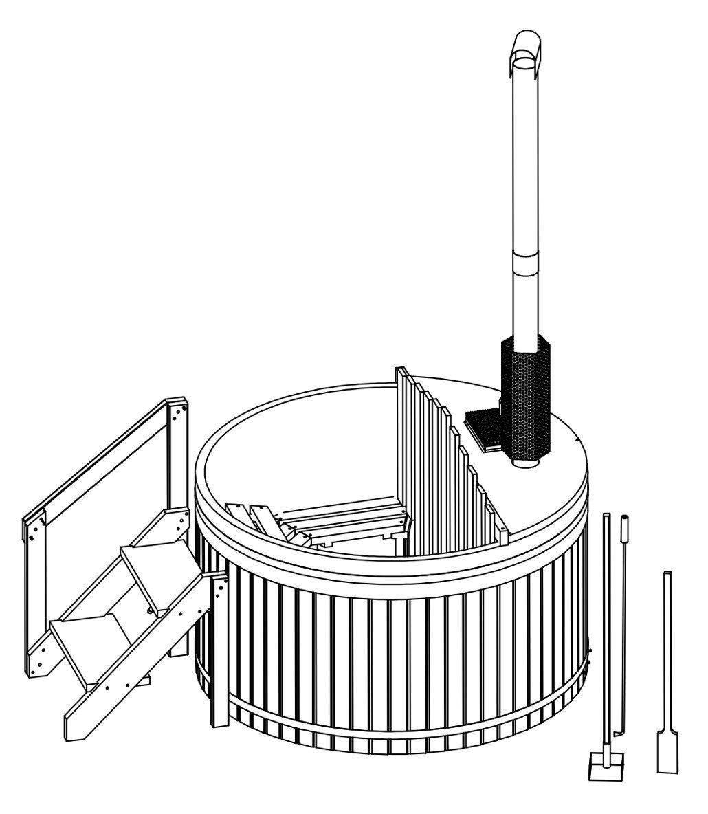 Badetonne Tub SKANDI, Ofen & (inkl. Badebottich Badefass Badewanne Poolabdeckung), HOME Hot DELUXE