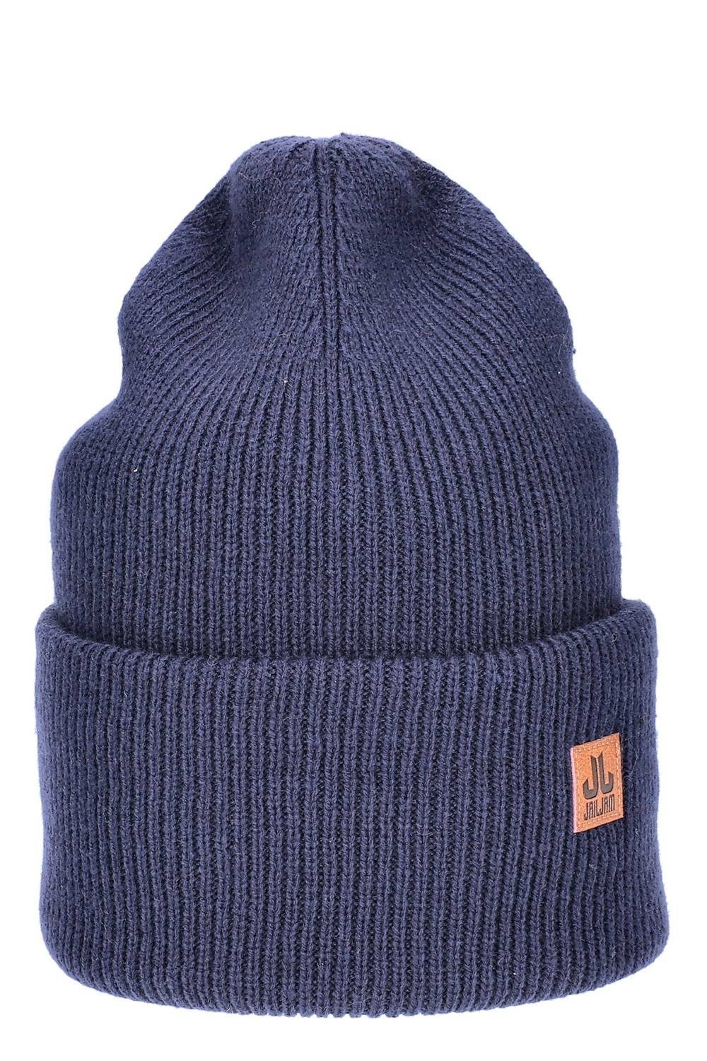 Moderne Strickmütze mit Krempe, Navy doppellagig Unisex Wool Blue Jam "Spandau" hoher Jail Beanie