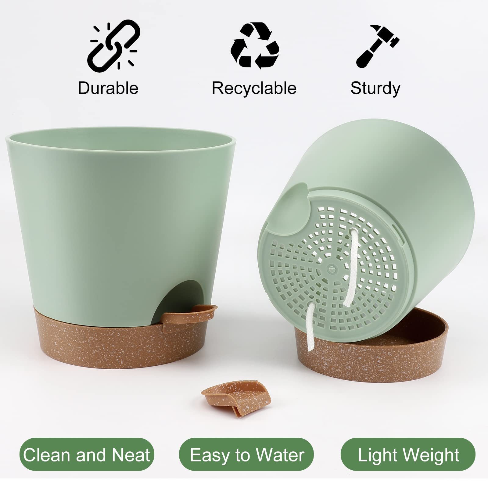 SURFOU Kräutertopf Blumentopf Selbstbewässerungstopf Pflanzentopf küche 6er-set Plantpot (6 Stück Selbstwässernder Kunststoff blumentopf Grün Automatischer Bewässerungs blumenkübel mit Baumwolldocht für Innen und Außen Wasserspeicher Pflanzgefäß für Balkon Garten, 6 St)