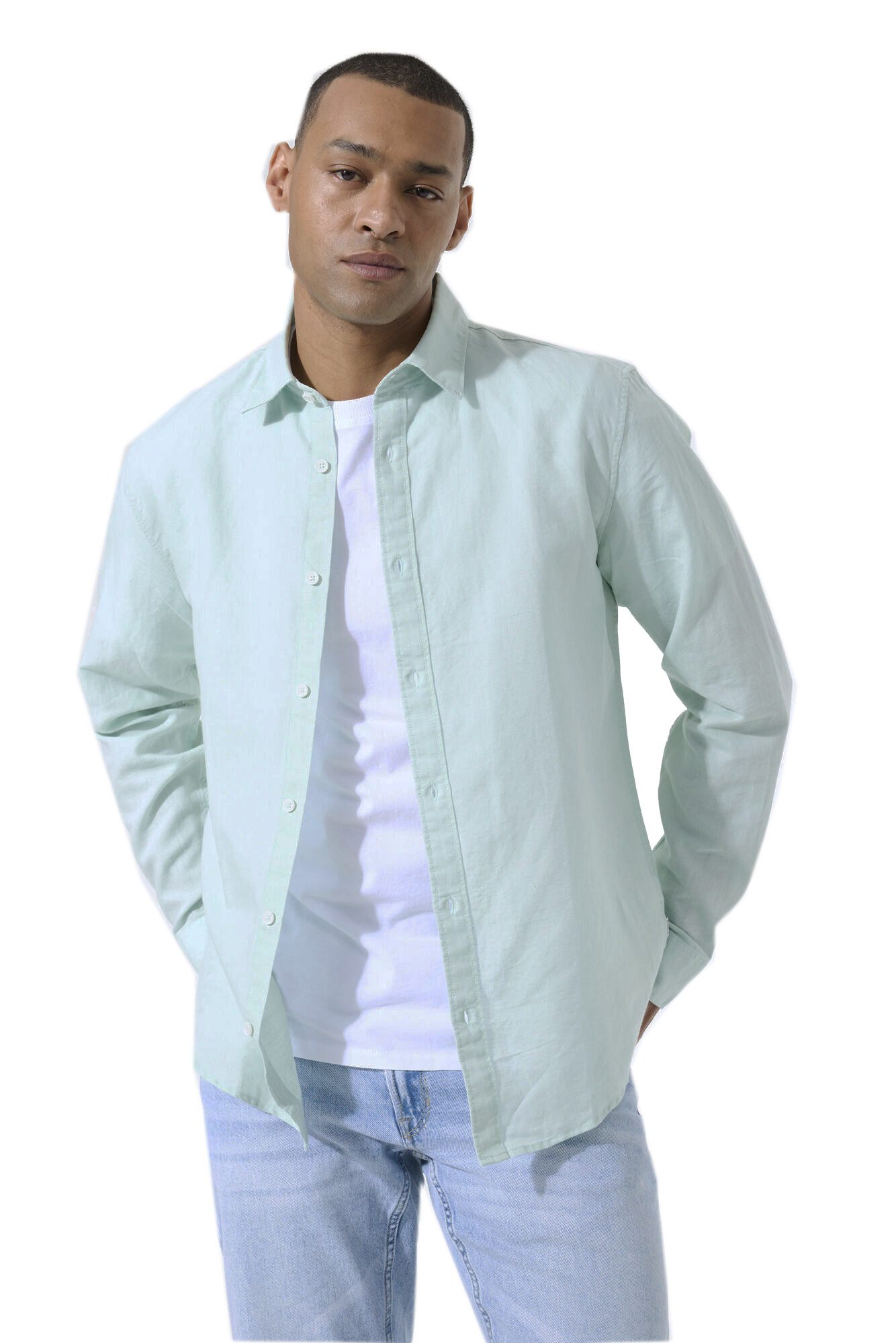 Langarmhemd Garcia Herren Leinenmix-Hemd - surf mint