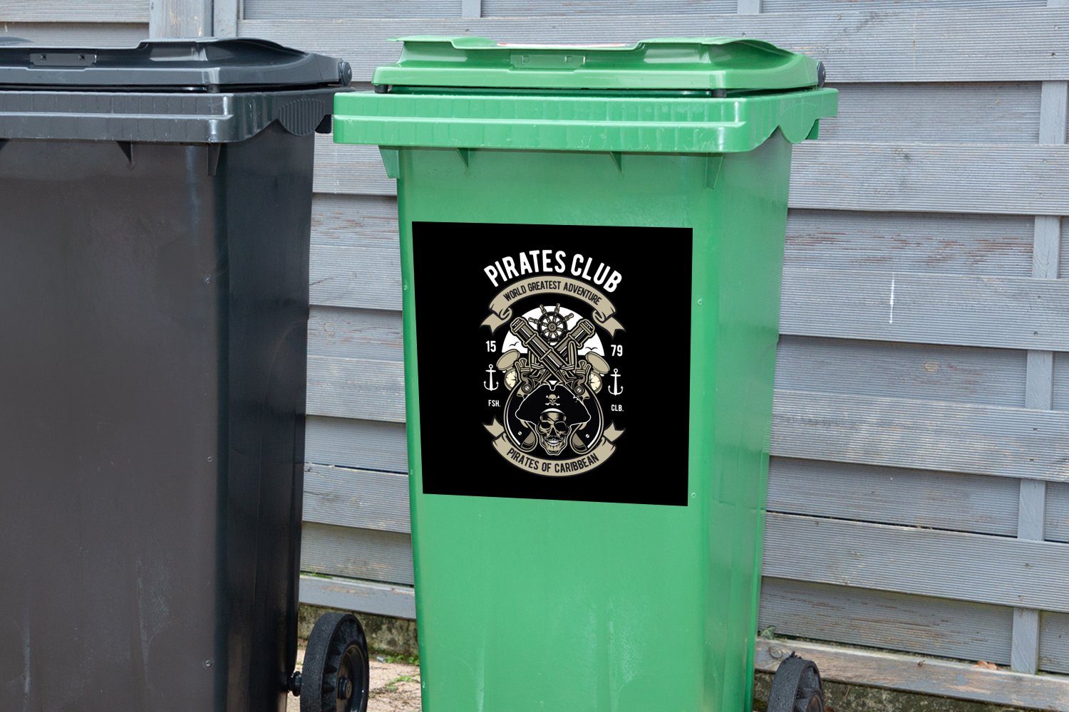 MuchoWow Wandsticker Pirat - Mülleimer-aufkleber, (1 - - Retro Abfalbehälter Zeichnung Container, Mülltonne, Kanone Sticker, St)