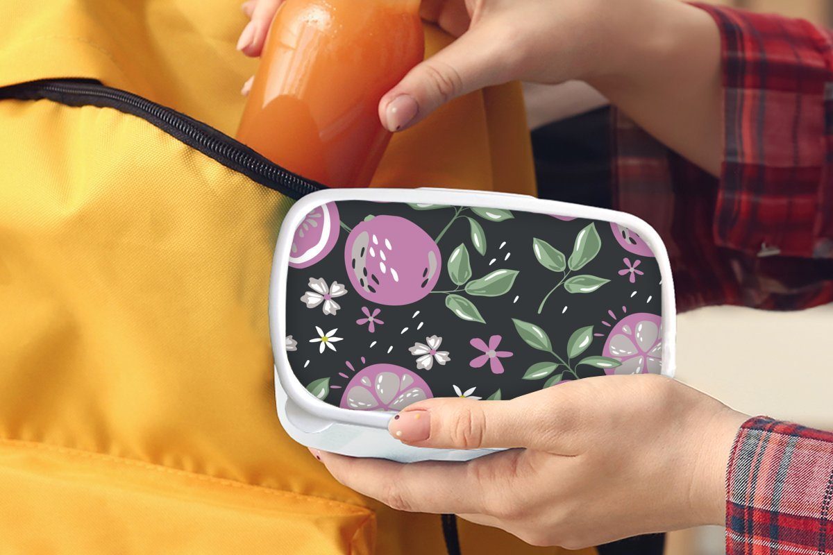 MuchoWow Lunchbox Sommer - Blumen - Kinder - Obst Schwarz, und Mädchen für (2-tlg), Kunststoff, für Brotbox und Erwachsene, weiß Jungs Brotdose