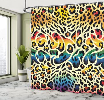 Abakuhaus Duschvorhang Moderner Digitaldruck mit 12 Haken auf Stoff Wasser Resistent Breite 175 cm, Höhe 180 cm, Leopardenmuster in Regenbogenfarben