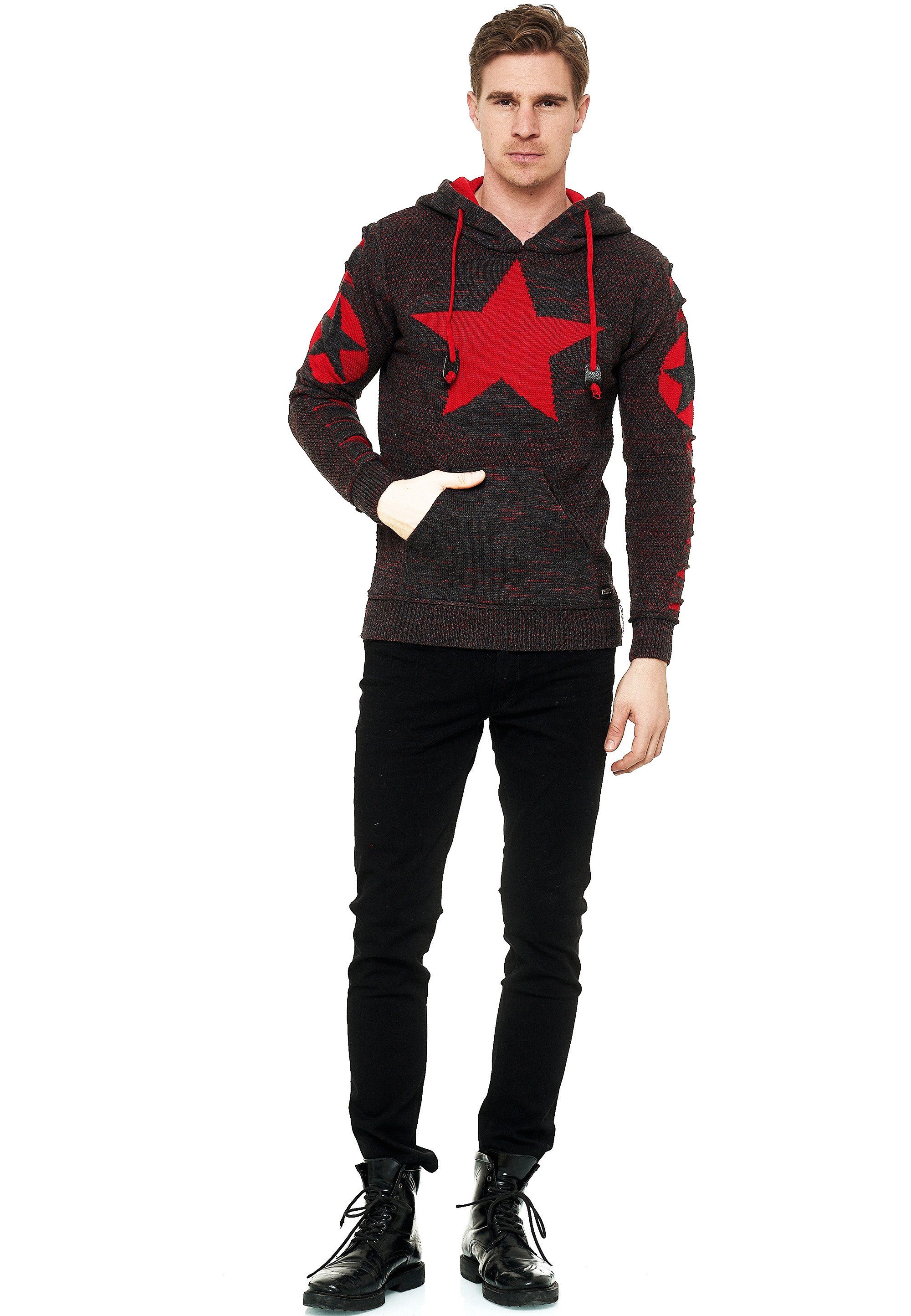 Rusty Neal Kapuzensweatshirt mit Stern-Design großem schwarz-rot