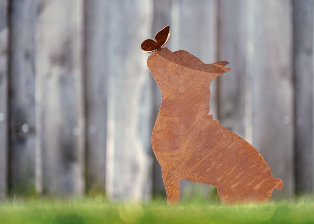 Franz. Bulldogge mit Gartenfigur) (1 Edelrost, Stück, Gartenfigur 1 St., Lünemann Schmetterling