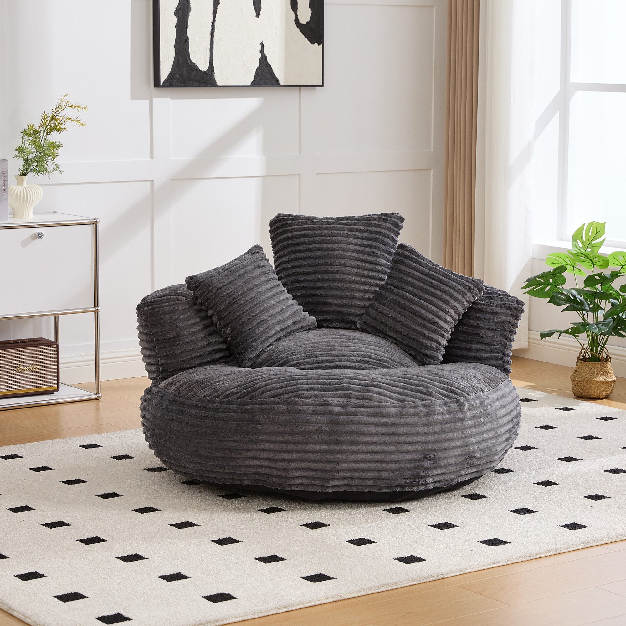 REDOM Sitzsack Einzelsofa, Wohnzimmer Sofa (aus Cordstoff mit hoher Rückenlehne und drei Kissen)