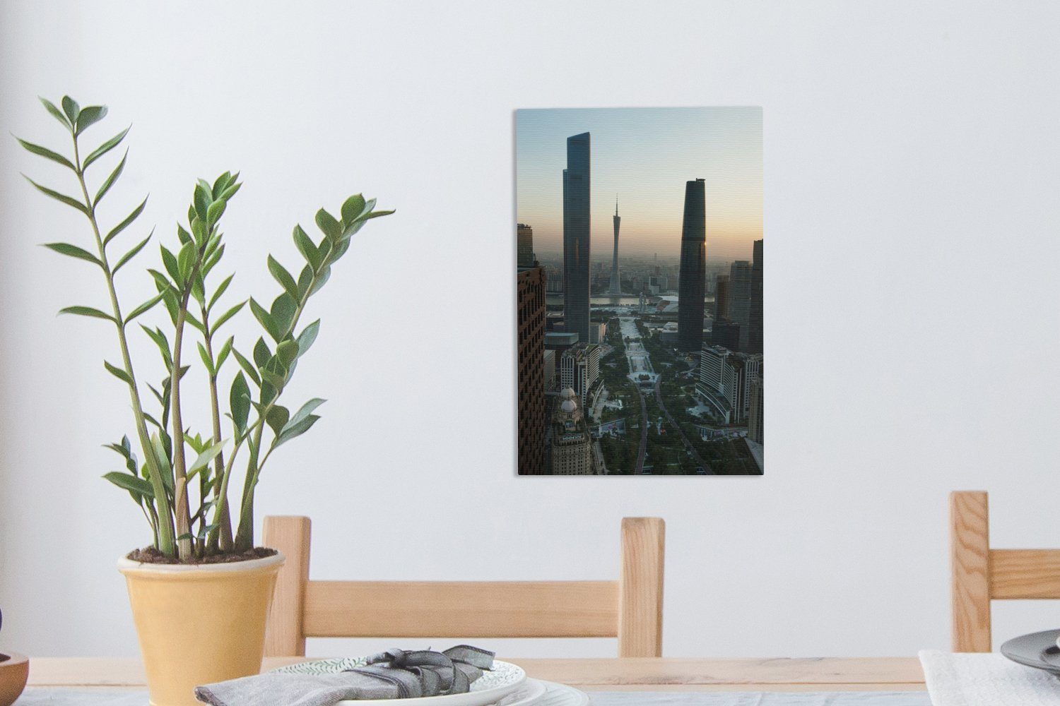 OneMillionCanvasses® Leinwandbild Leinwandbild über Gemälde, Sonnenstrahlen Zackenaufhänger, Guangzhou, 20x30 St), cm fertig inkl. bespannt (1