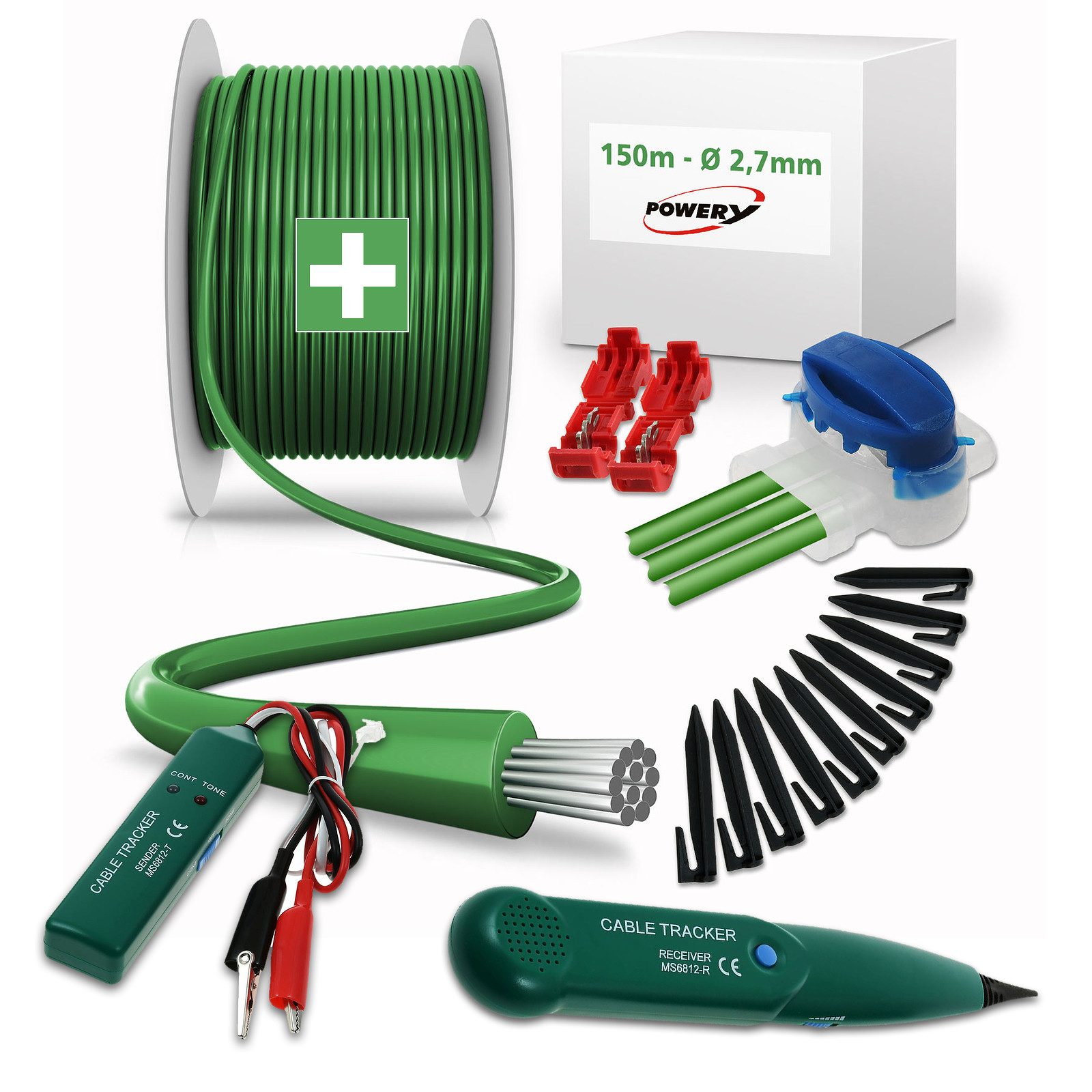 Powery Reparatur-Set 150m Begrenzungskabel inkl. Kabel-Tracker Begrenzungskabel