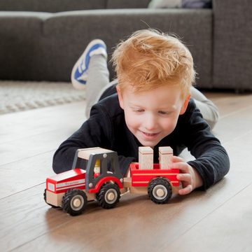 New Classic Toys® Spielzeug-Traktor Traktor aus Holz mit Anhänger und Heuballen Kinderspielzeug
