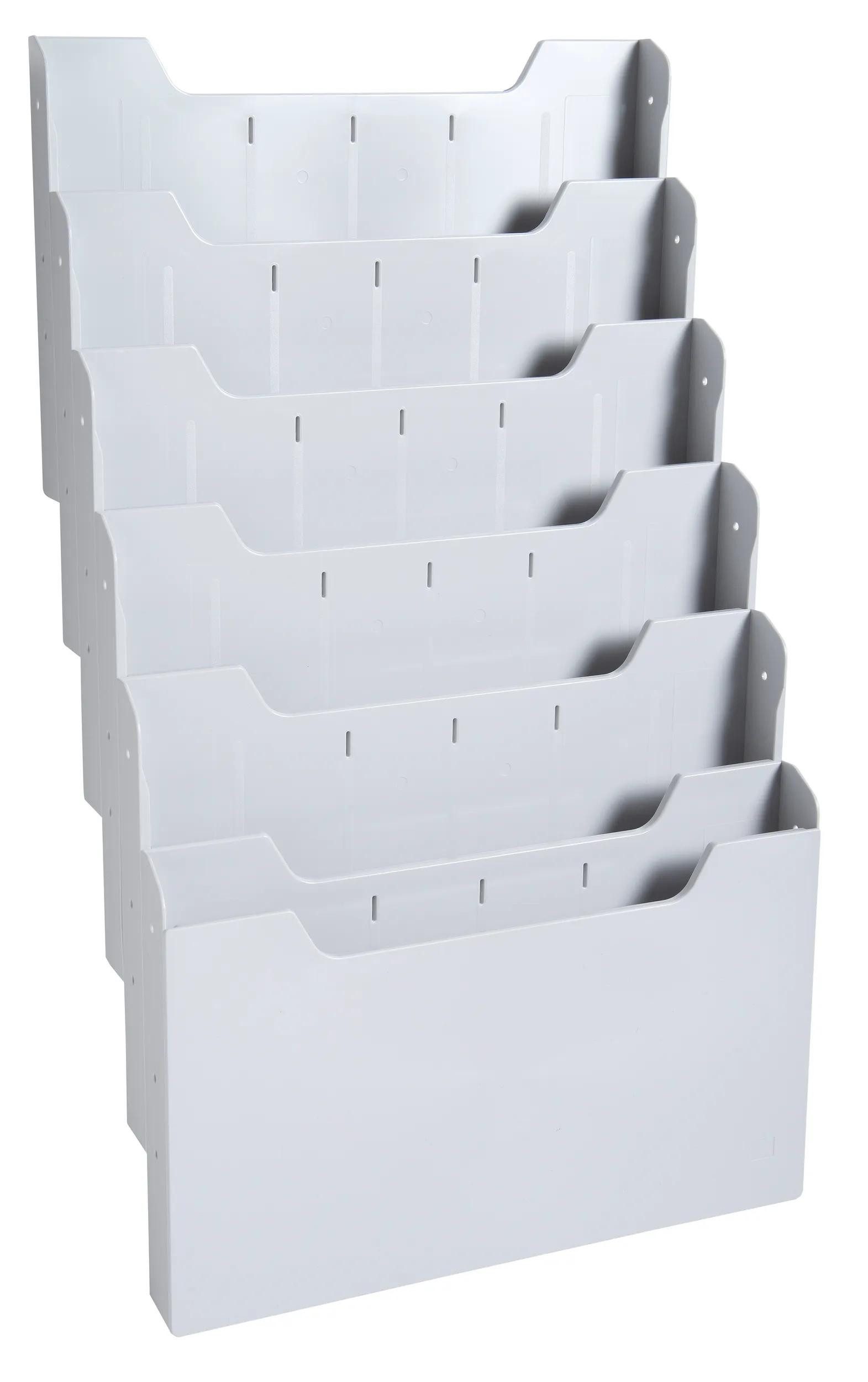 EXACOMPTA Zeitungsständer Wandprospektständer horizontal 6 Fächer A4 Lichtgrau 63240D, Wandpresentation