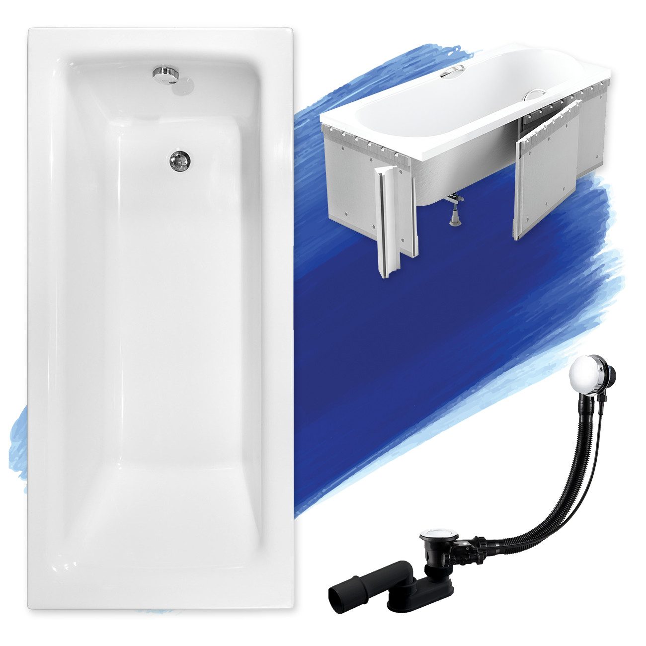 KOLMAN Badewanne Rechteck Talia Slim 150x70, Ablaufgarnitur & Füße GRATIS
