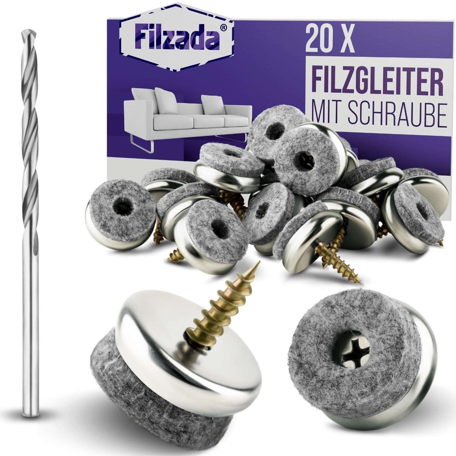 Filzada Filzgleiter 20x Filzgleiter Schraube Ø22mm Profi Stuhlgleiter Möbelgleiter +Bohrer
