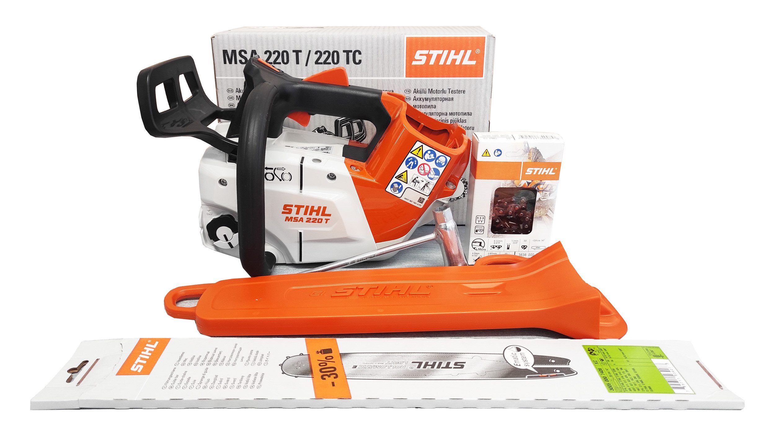 STIHL Akku-Kettensäge Kettensäge Akku MSA 220 T (PS3), 3-tlg.