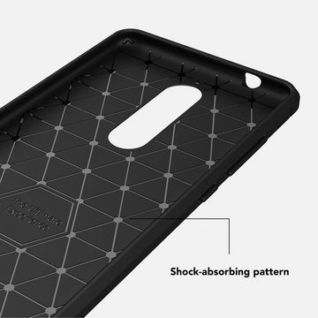 Nalia Smartphone-Hülle Nokia 5.1 (2018), Carbon-Look Silikon Hülle / Matt-Schwarz / Anti-Fingerabdruck / Rutschfest Stoßfest Kratzfest / Karbon-Optik Schutzhülle / Slim Cover Soft Case Etui Handy-Tasche Backcover / Handy-Schale Backcase Handycover Handycase