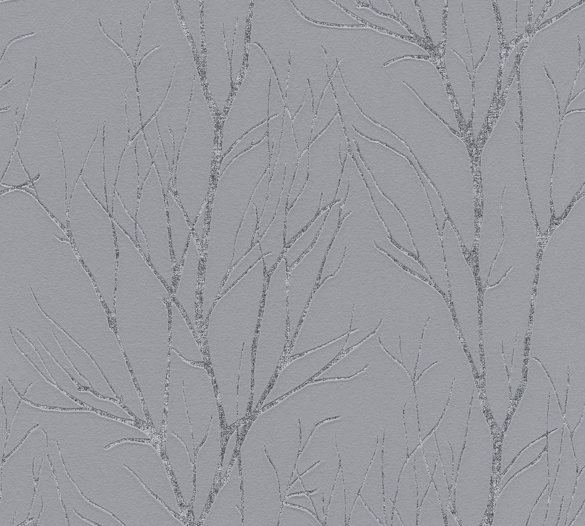 Vliestapete Floral Natur Äste Zweige weiß grau schwarz silber gold metallic 
