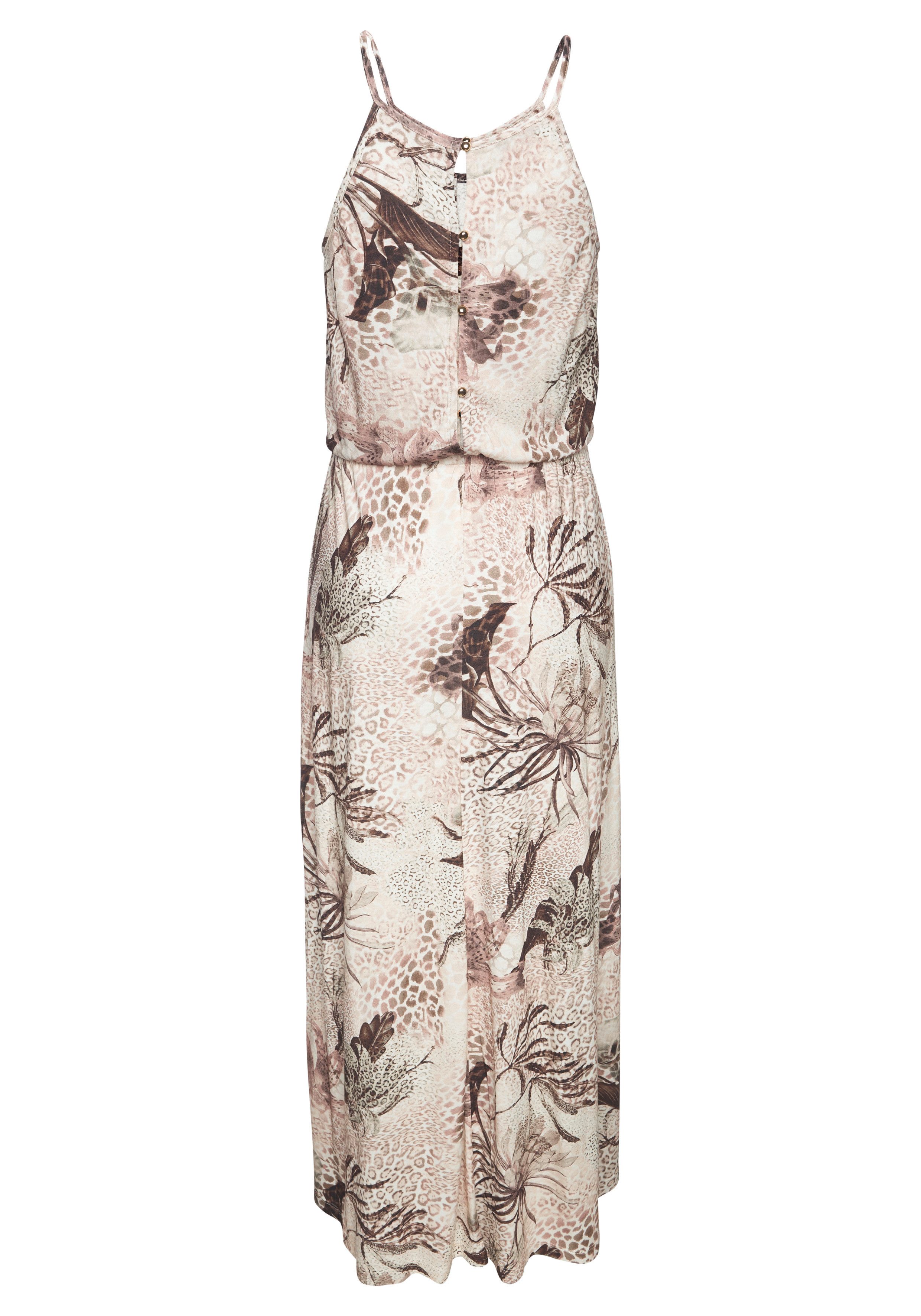 LASCANA Maxikleid mit Alloverdruck aus fließendem Vikosejersey, Schlitz am Rücken leichtes Sommerkleid, fließendes Strandkleid, angenehm auf der Haut – Bild 4 von 5