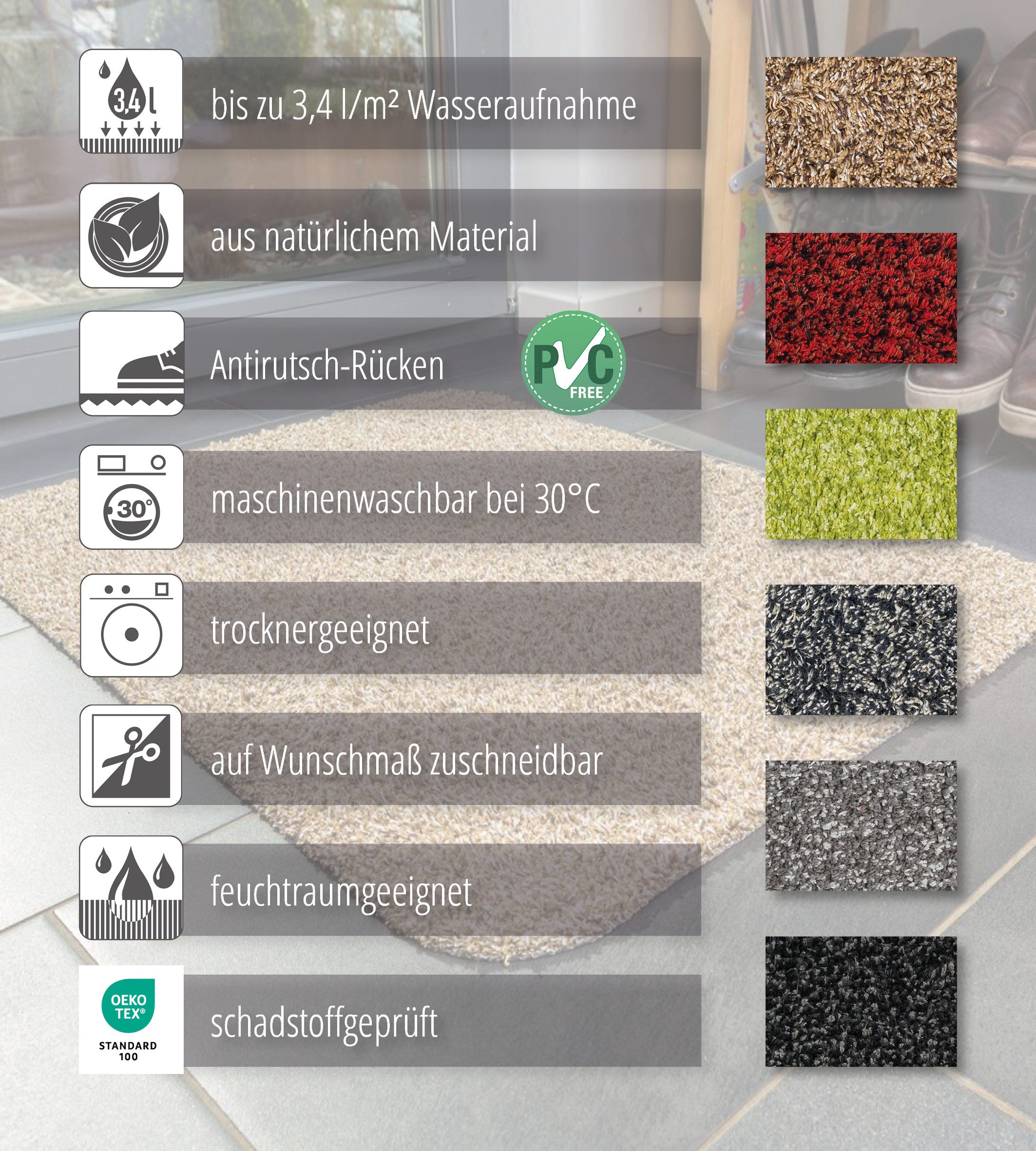 ASTRA Fußmatte Saugstark 601, rechteckig, Höhe: 9 mm, Schmutzfangmatte, In -und Outdoor geeignet