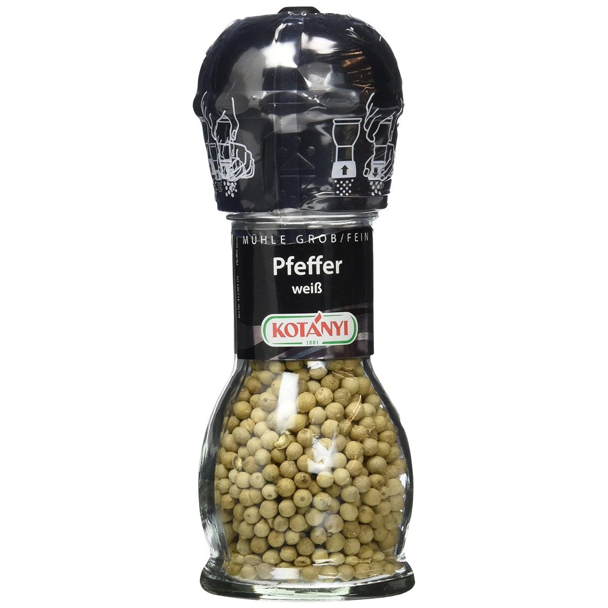 KOTANYI Gewürz, Kotanyi Pfeffer Mühle weißer Pfeffer ganz und getrocknet 52g
