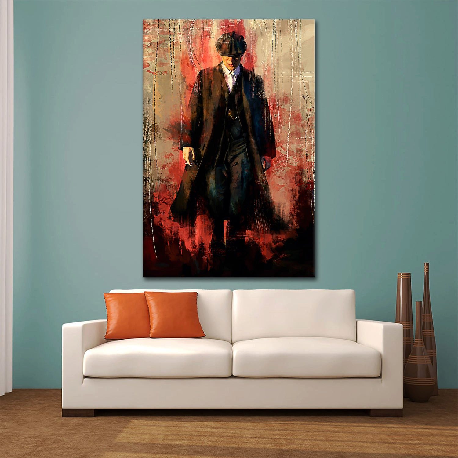 Artedinoi Leinwandbild Blinders Abstract Style Kunst Wandbild Leinwandbild Kunstdruck XL Wand, Mann mit Schiebermütze, abstrakt