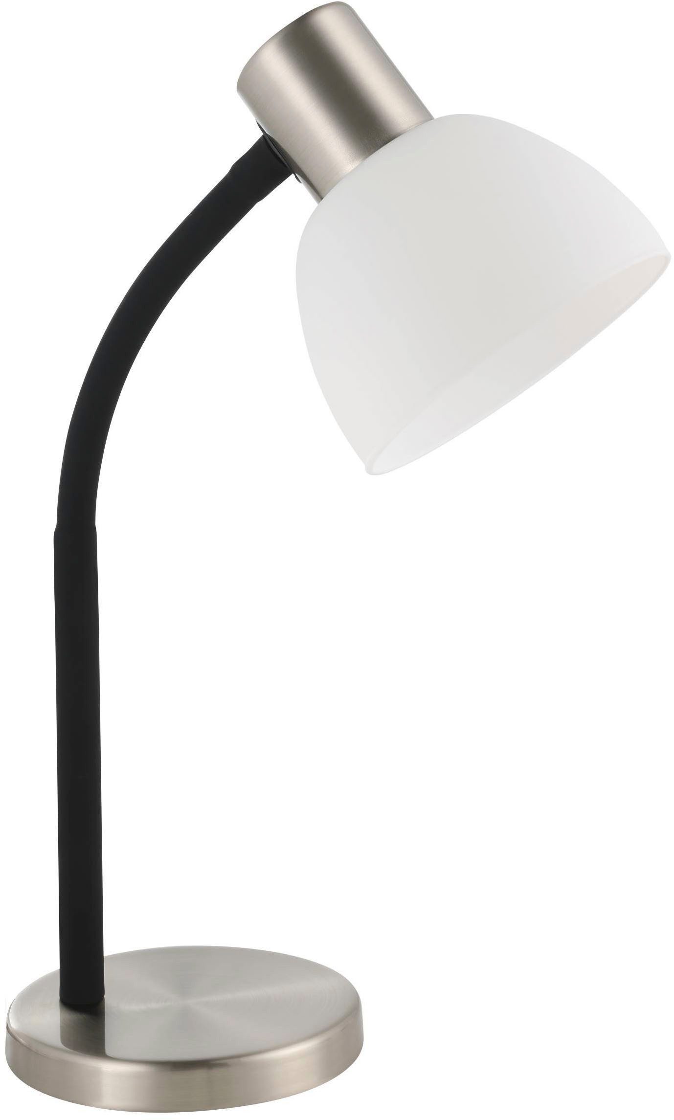 EGLO Tischleuchte Macere Tischlampe, Schreibtischlampe, Metall und Glas, E14, Lampe, Ein-/Ausschalter, ohne Leuchtmittel, Tischleuchte - L22 x B12 x H34 cm - nickel-matt - 1X25W exkl.