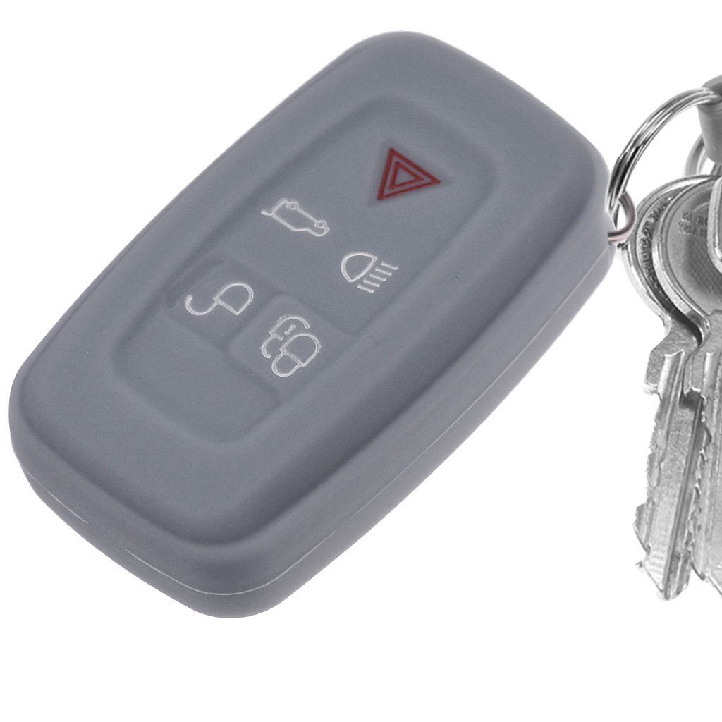 mt-key Schlüsseltasche für Rover Range Silikon LR4 Tasten Autoschlüssel Rover Schutzhülle Land 5 Softcase KEYLESS Dunkelgrau, SMARTKEY