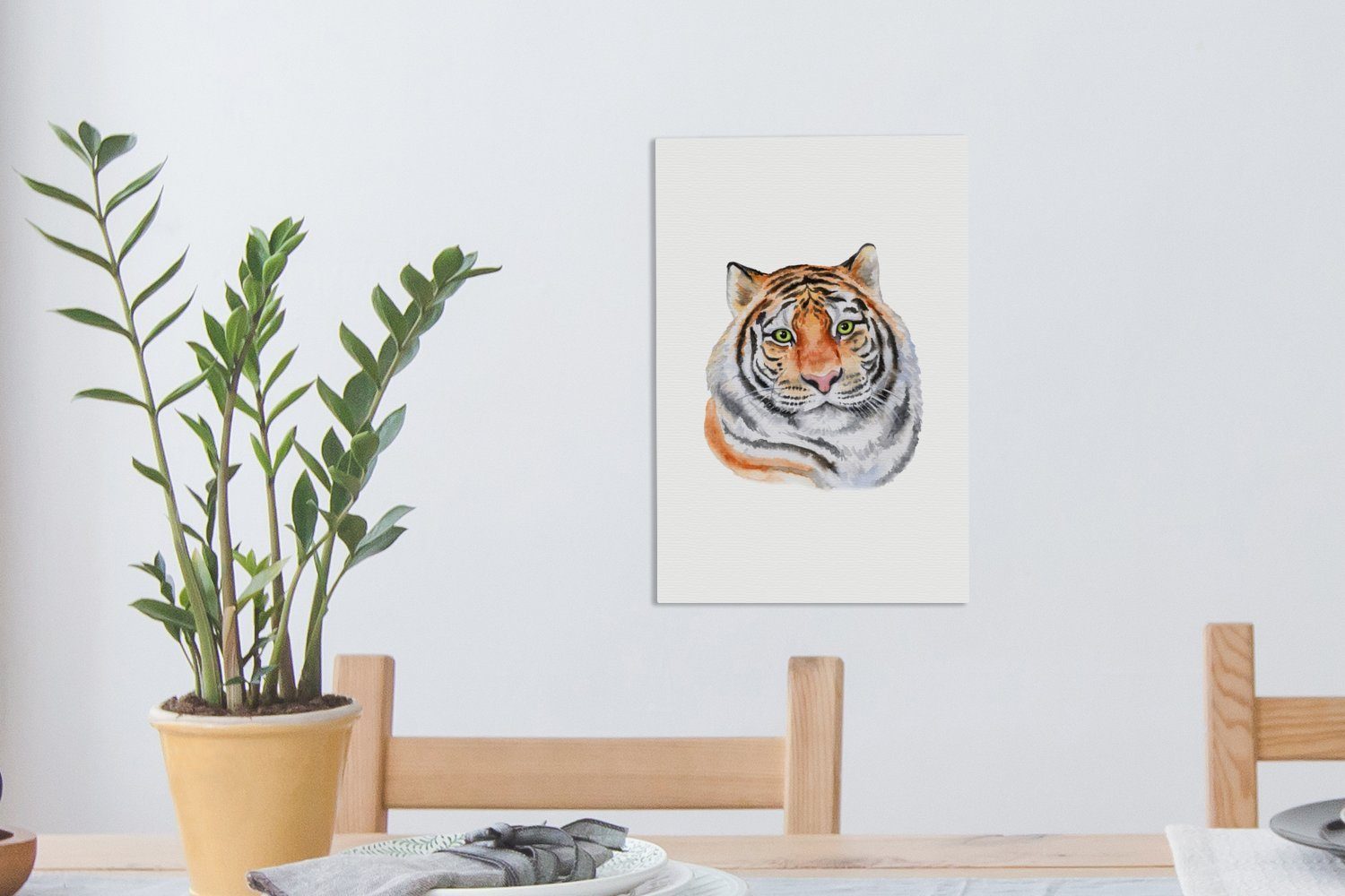 OneMillionCanvasses® Leinwandbild Tiger - bespannt (1 St), - Grün, Leinwandbild 20x30 Kopf Zackenaufhänger, cm inkl. fertig Gemälde