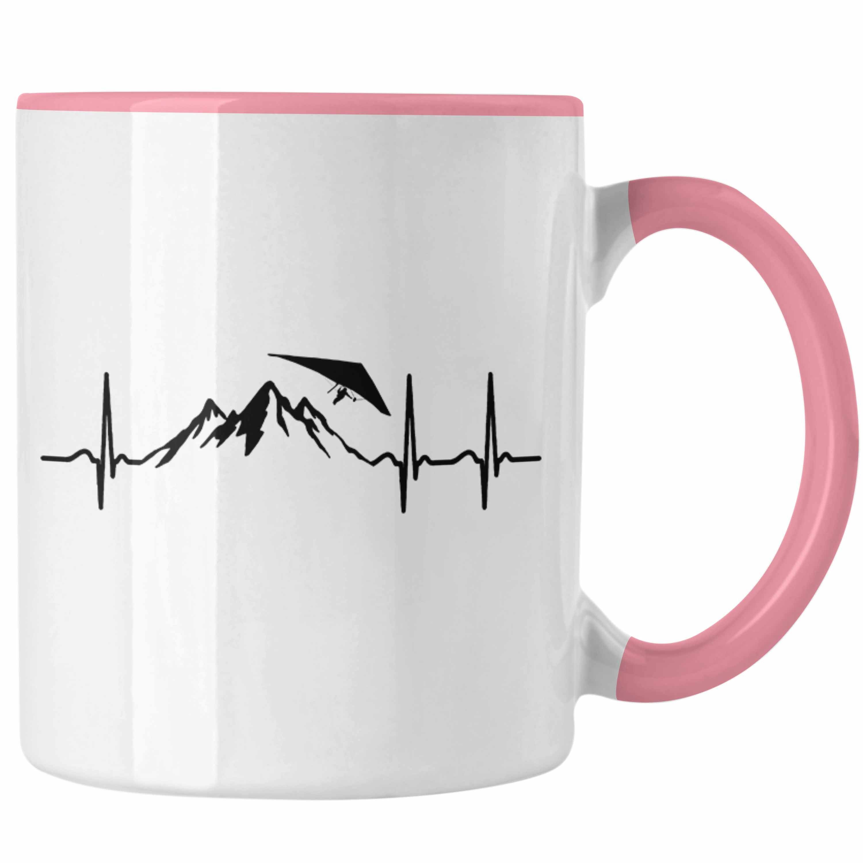 Trendation Tasse Geschenk für Drachenflieger Tasse Herzschlag Hängegleiter Motiv Rosa