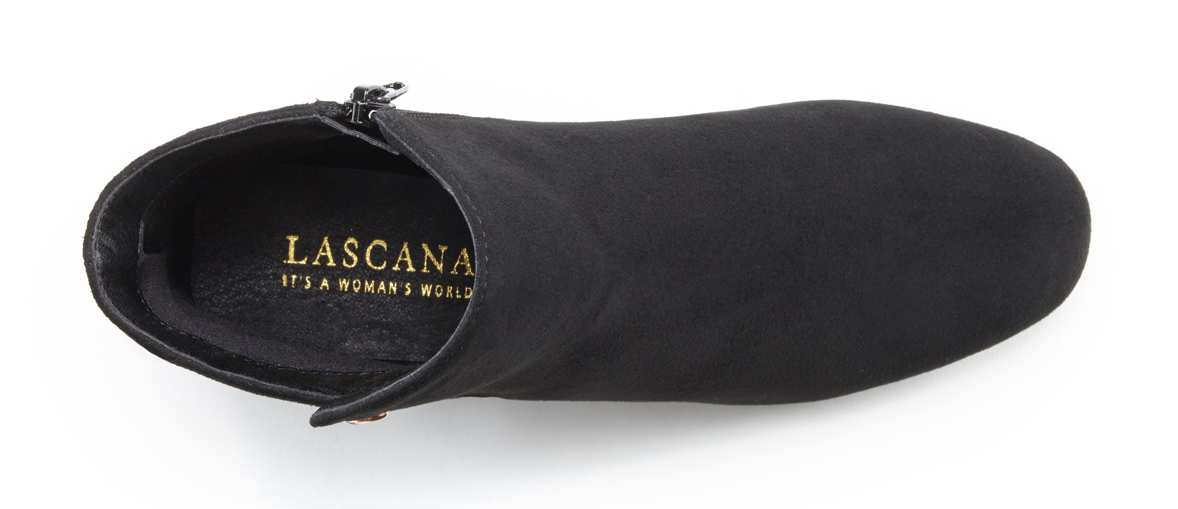 Blockabsatz, schwarz mit Stiefel Boots, VEGAN Stiefelette LASCANA Ankle bequemen