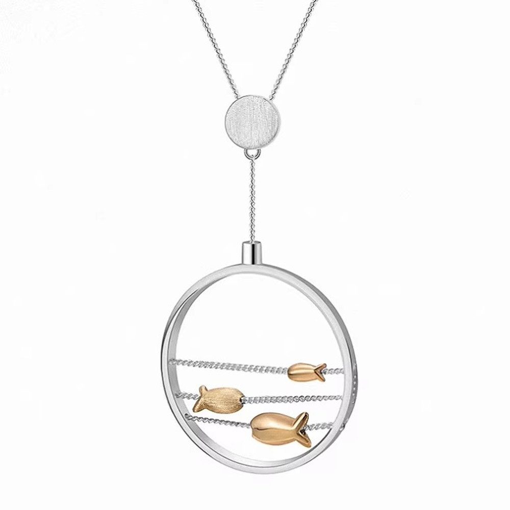 Runde Perlé Silberkette Kette mit Anhänger Fisch "Gegen den Strom", handgef günstig online kaufen