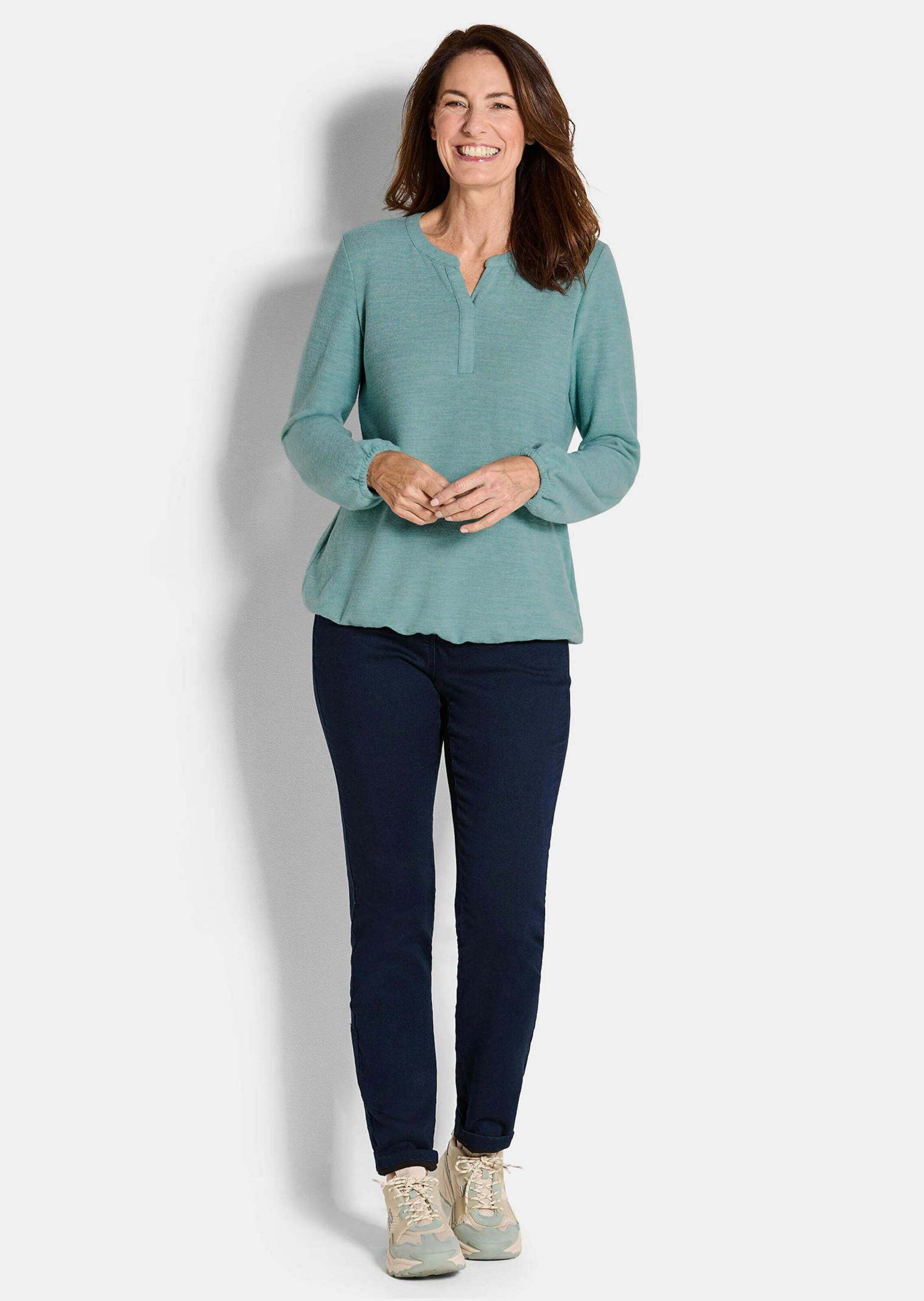 GOLDNER Longshirt Elegante Bluse mit Zierblende, Rundhals Flauschige Bluse günstig online kaufen