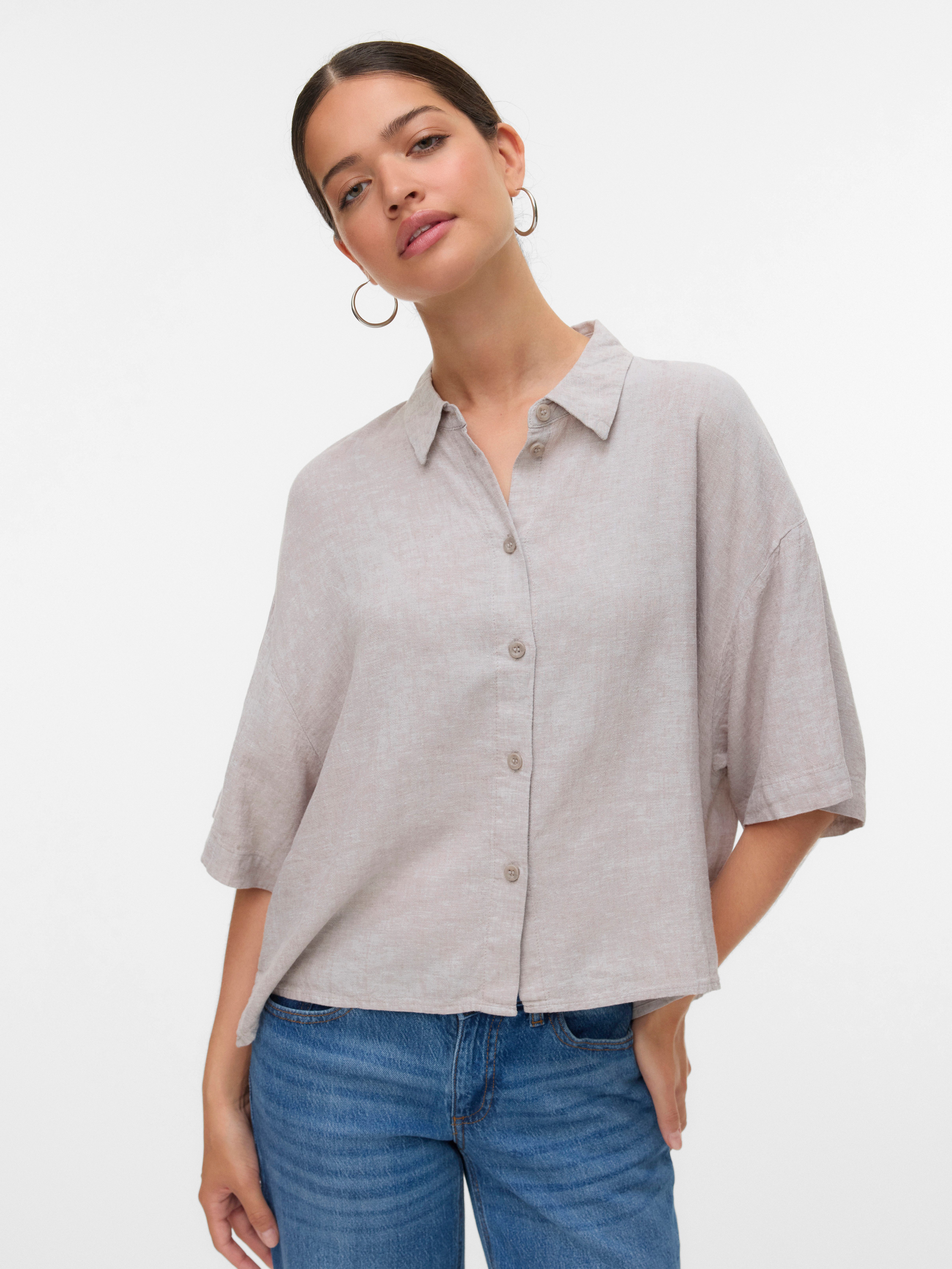 Vero Moda Hemdbluse VMLINN LINEN 2/4 SHORT SHIRT WVN NOOS günstig online kaufen