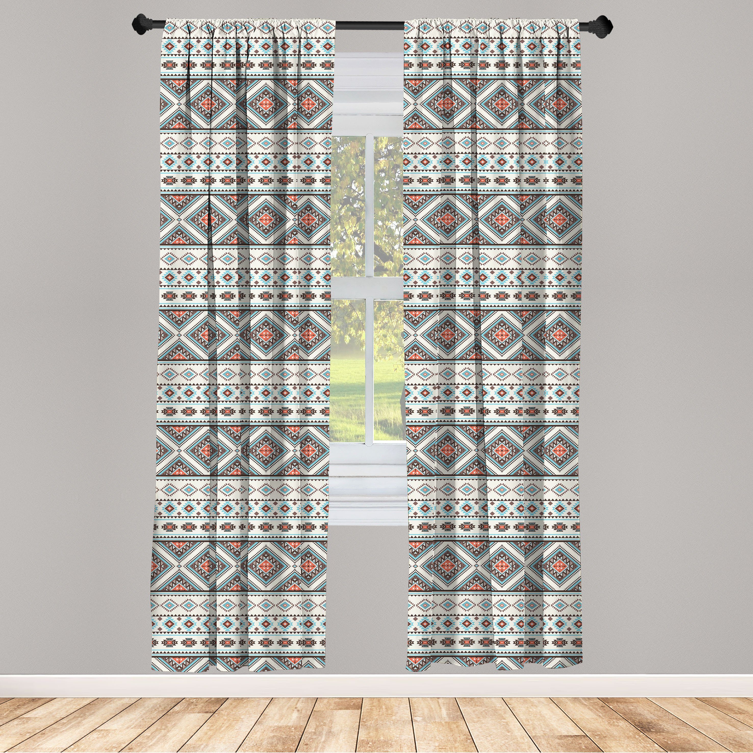 Dekor, Abakuhaus, Retro-Stil für Schlafzimmer Vorhang native Gardine Aztekisch Wohnzimmer Ornament Microfaser,