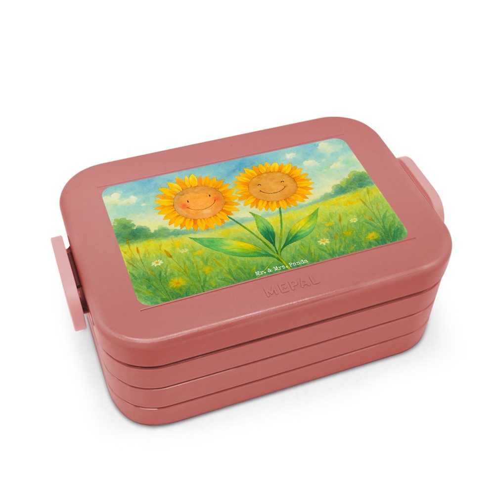 Mr. & Mrs. Panda Butterdose Blume Sonnenblume Design, Bentobox, Rot Pastell, Bento Box, Snackbox, Polypropylen lebensmittelecht, (Packung), Frischhaltedose Bentobox Lieblingsmensch