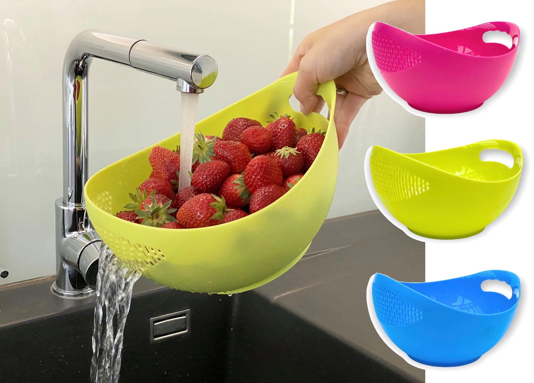 DanDiBo Seiher Schüssel mit Sieb Kunststoff 521 Nudelsieb Küchensieb Waschschüssel Abtropfsieb Salatschüssel Spülmaschinenfest Pink