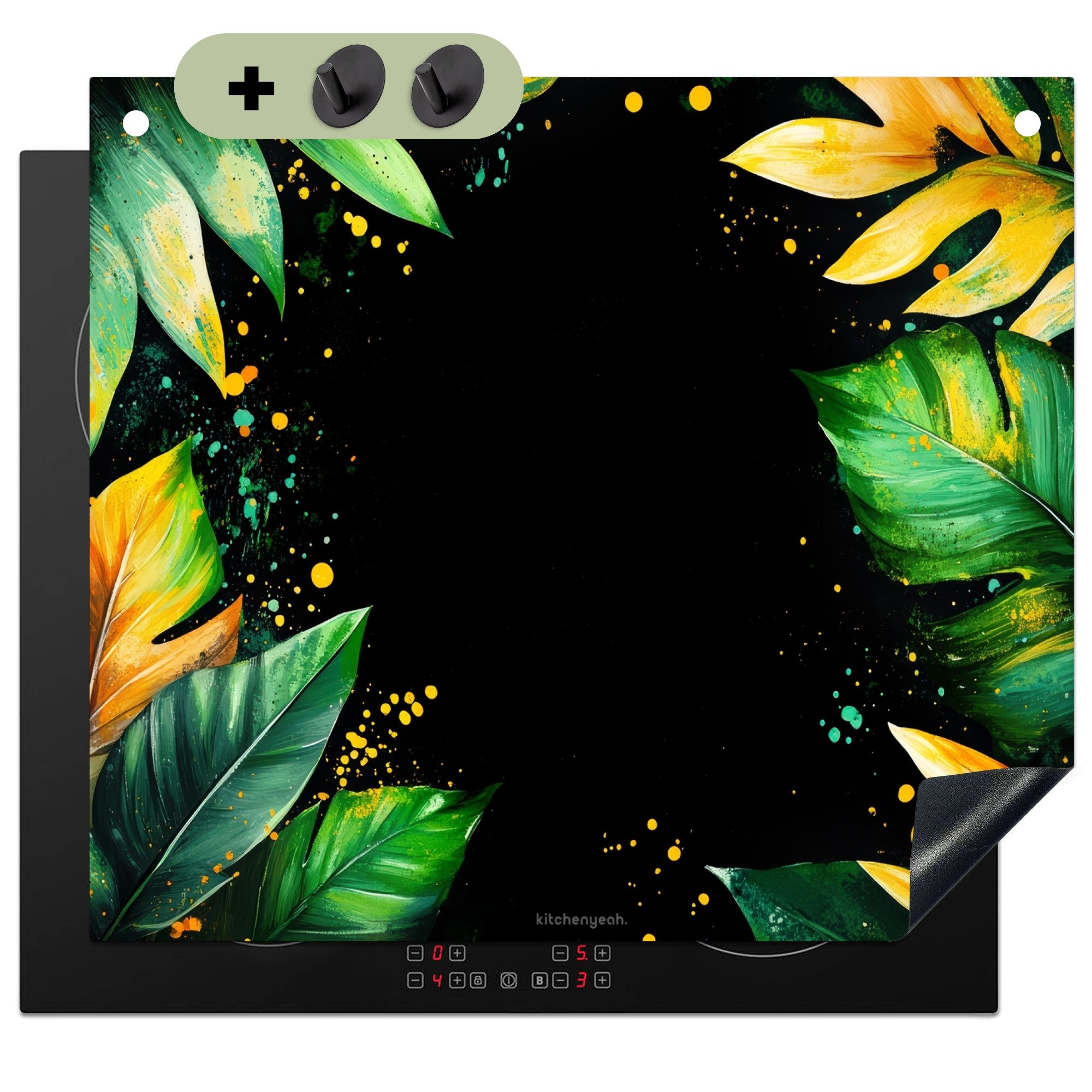 KitchenYeah Küchenrückwand Blätter - Grün - Gelb - Farbe, (1-tlg), Abdeckplatte für Ceranfeld, Herd Spritzschutz, 60x50 cm