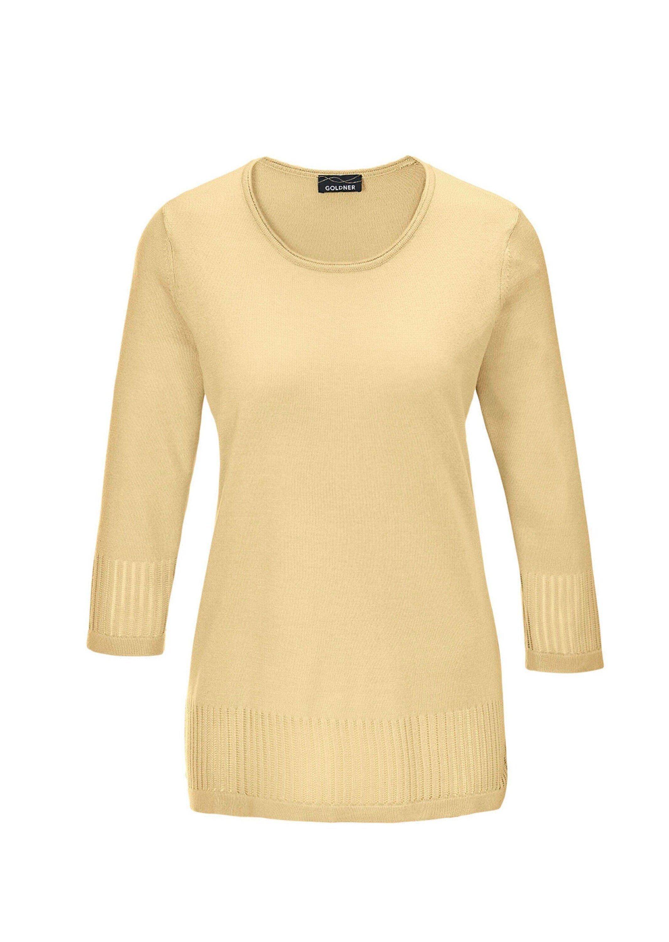 GOLDNER 3/4 pastellgelb mit Arm-Pullover Ajour-Pullover Gepflegter femininen Durchbrüchen