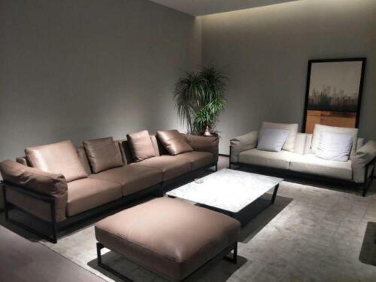 JVmoebel Wohnzimmer-Set, Italy Möbel Leder Couch Polster Garnitur 4+2 Designer Sofas Nubuk