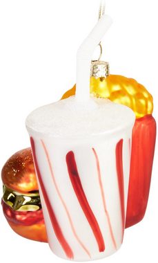 BRUBAKER Weihnachtsbaumkugel Fast Food Menü Weihnachtskugel aus Glas - Burger Pommes und Soft Drink (1 St), Christbaumschmuck Lustig - Deko Baumkugel Figur