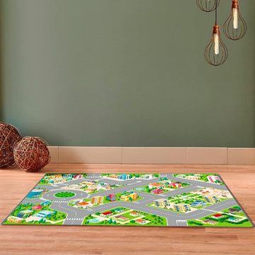 STARLUX Spielmatte Spielteppich Kleine Autos - rutschfest - Stadtrundfahrt - 120 x 80 cm