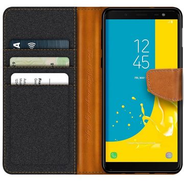 CoolGadget Handyhülle Denim Schutzhülle Flip Case für Samsung Galaxy J6 2018 5,6 Zoll, Book Cover Handy Tasche Hülle für Samsung J6 2018 Klapphülle