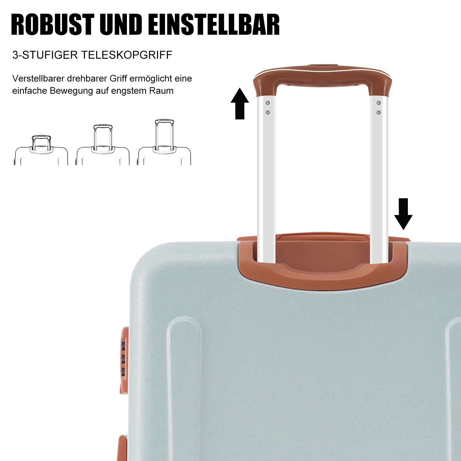 Ulife TSA Modern Rollen 4 Reisekoffer Handgepäck ABS-Material, Hartschalen-Trolley Zollschloss, Hellgrün