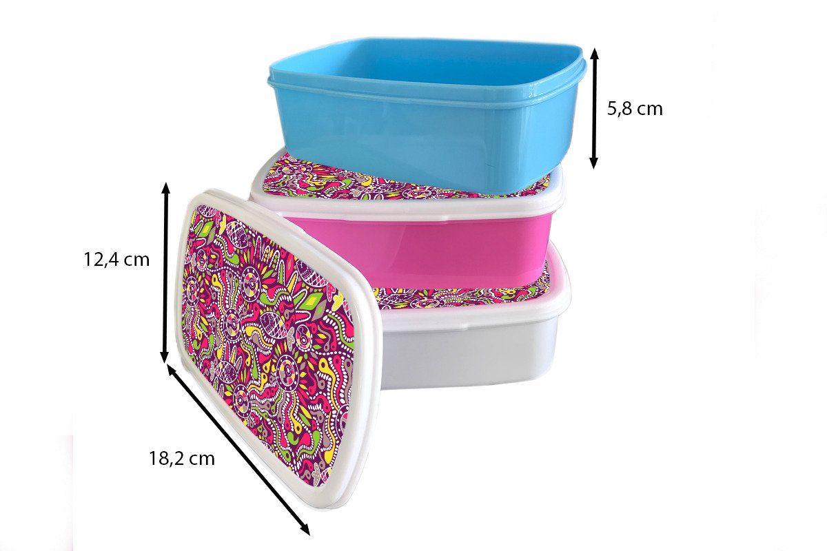 MuchoWow Fische Erwachsene, - Kinder Kunststoff, Mädchen - (2-tlg), Lunchbox Regenbogen weiß - für und Neon Jungs und Muster, Brotdose, für Brotbox