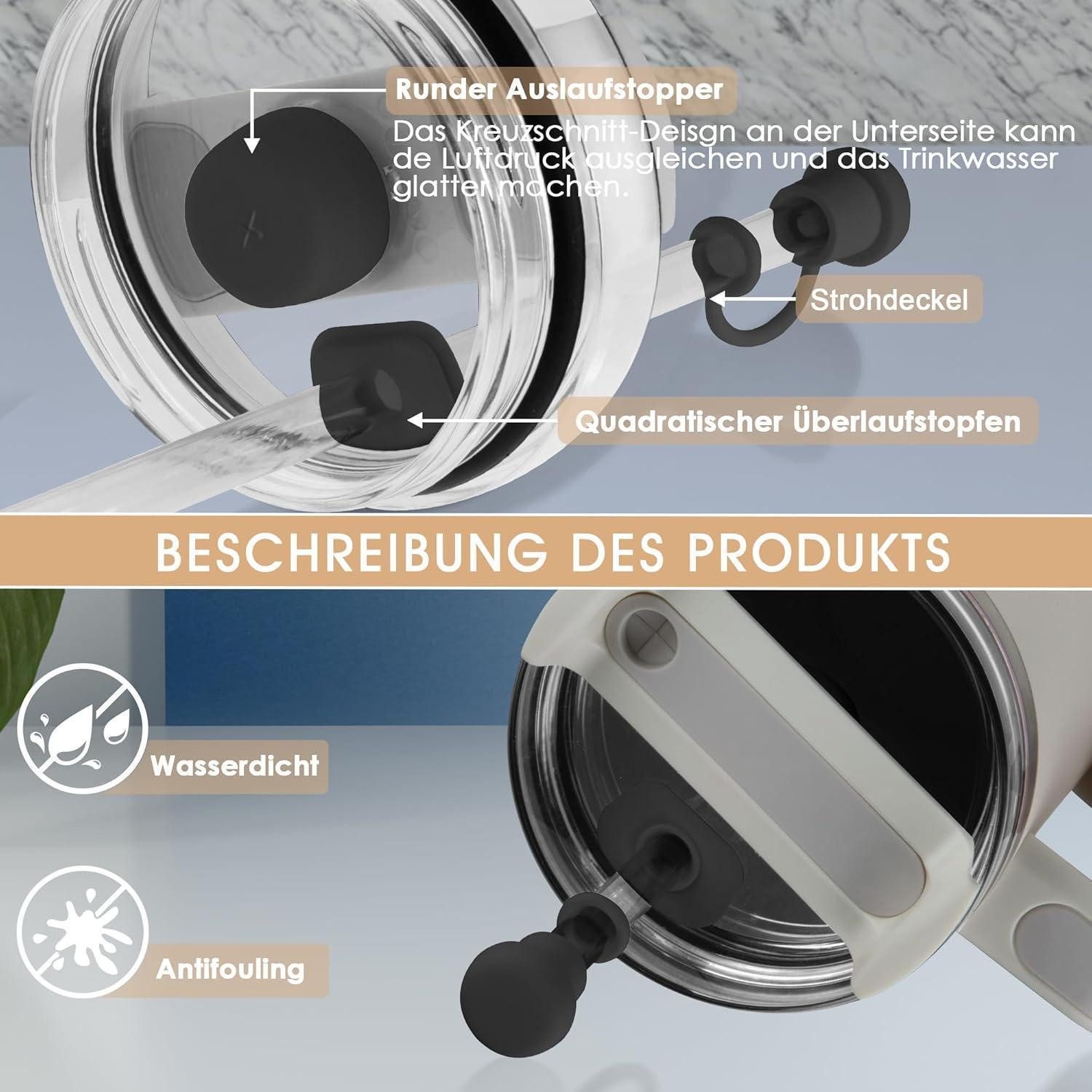 LuxusKollektion Trinkhalme Strohhalmabdeckung Silikon Auslaufschutz Tumbler 850ml Schwarz 6 Stück