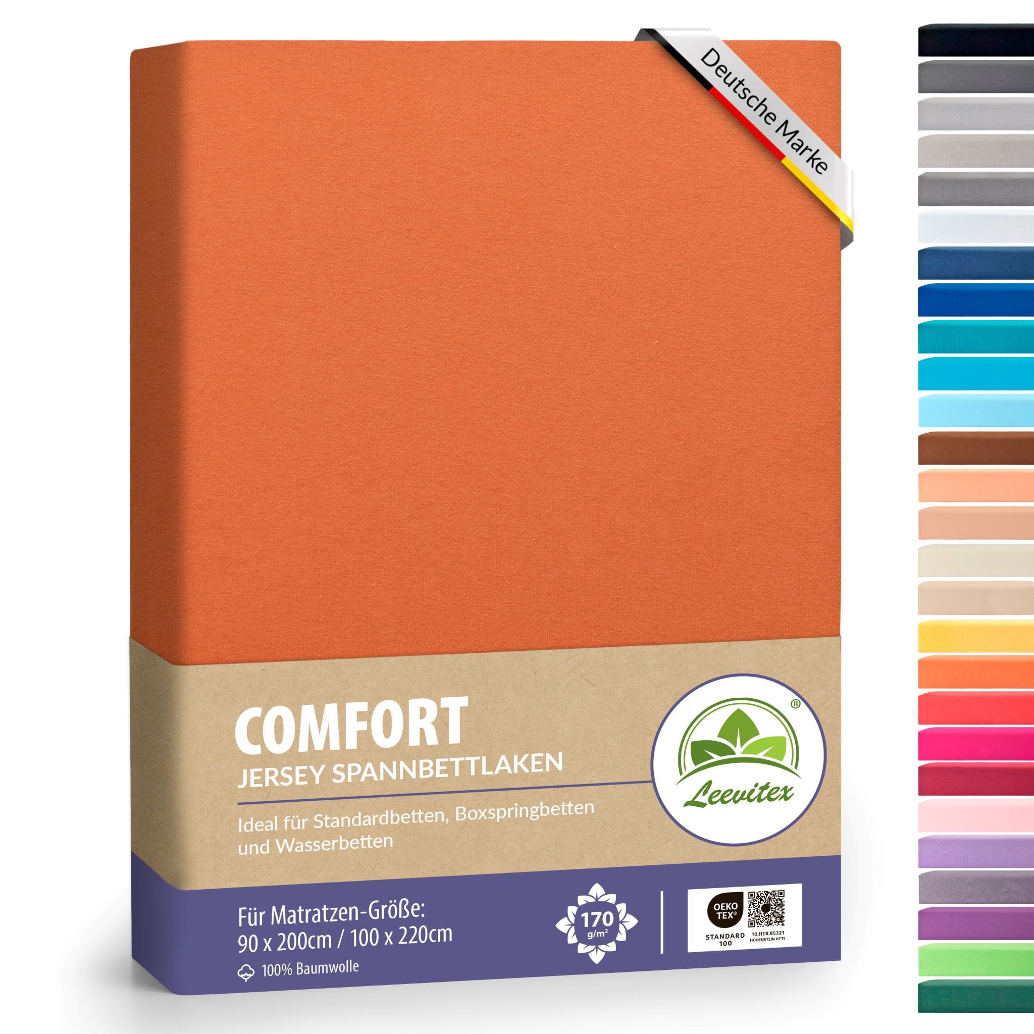leevitex® Spannbettlaken verschiedene Größen, Stoffgewicht 170 g/m², 40 cm Steghöhe, Jersey, Gummizug: rundum, (1 Stück), verschiedene Farben, OEKO-TEX® STANDARD 100 zertifiziert