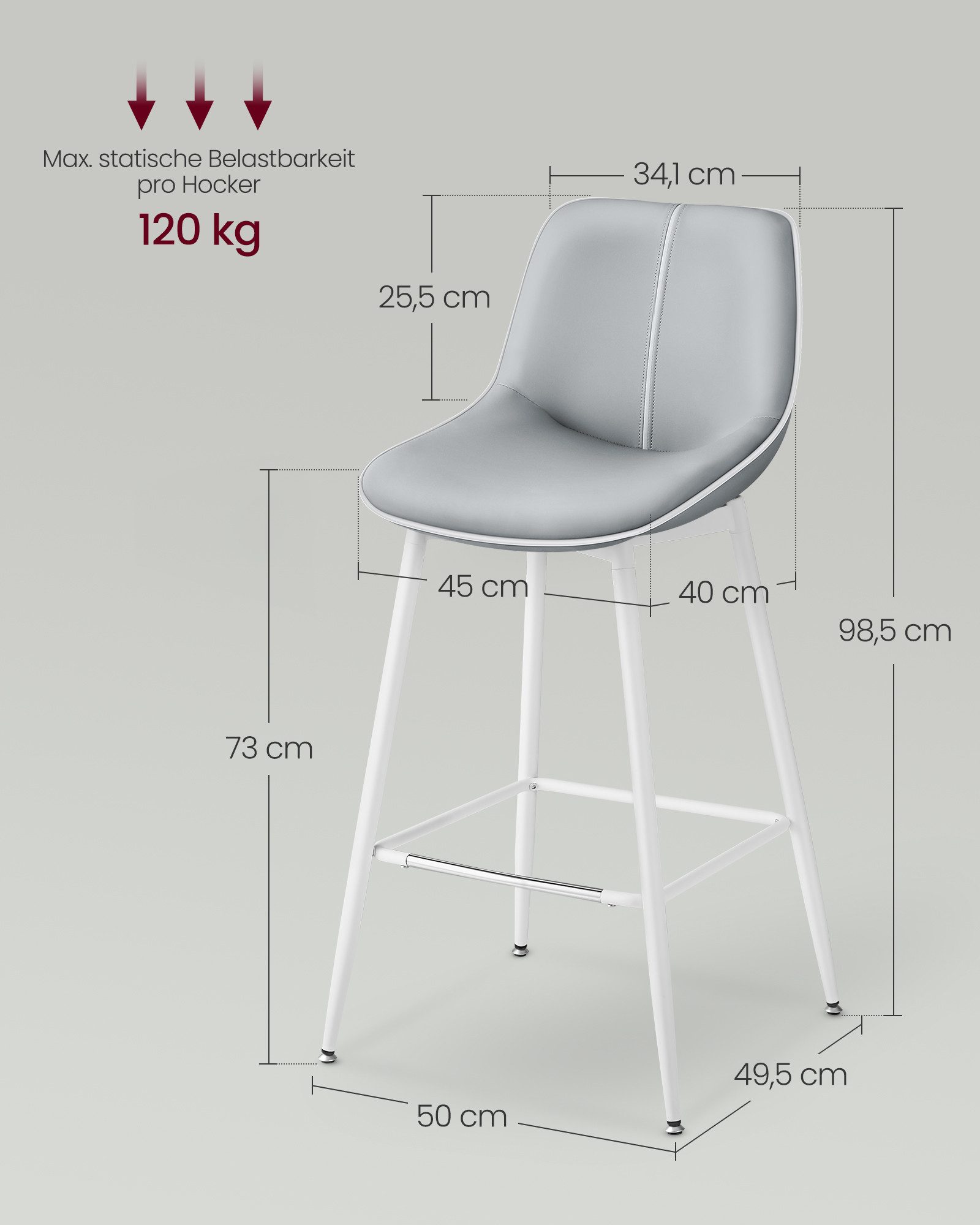 VASAGLE Barhocker (Set, 2 St), ergonomische Rückenlehne, Kunstleder günstig online kaufen
