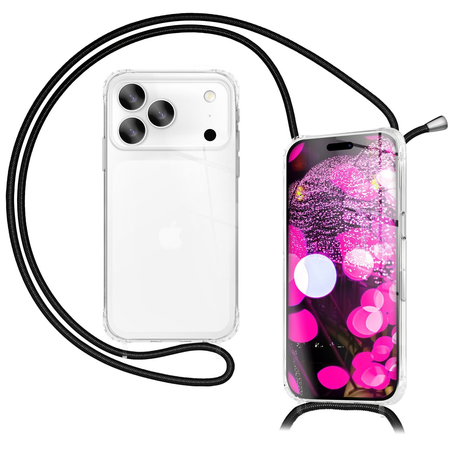 Nalia Smartphone-Hülle Apple iPhone 18 Pro Max Apple iPhone 17 Pro Max 17,5 cm (6,9 Zoll), Klare Hülle mit Band zum Umhängen / 160cm Handy Kette Verstellbar