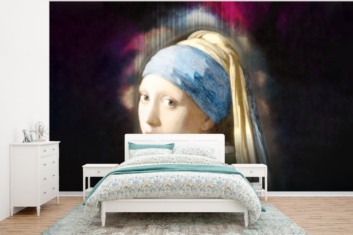 MuchoWow Fototapete Das Mädchen mit dem Perlenohrring - Vermeer - Nebel, Matt, bedruckt, (6 St), Wallpaper für Wohnzimmer, Schlafzimmer, Kinderzimmer, Vinyl Tapete