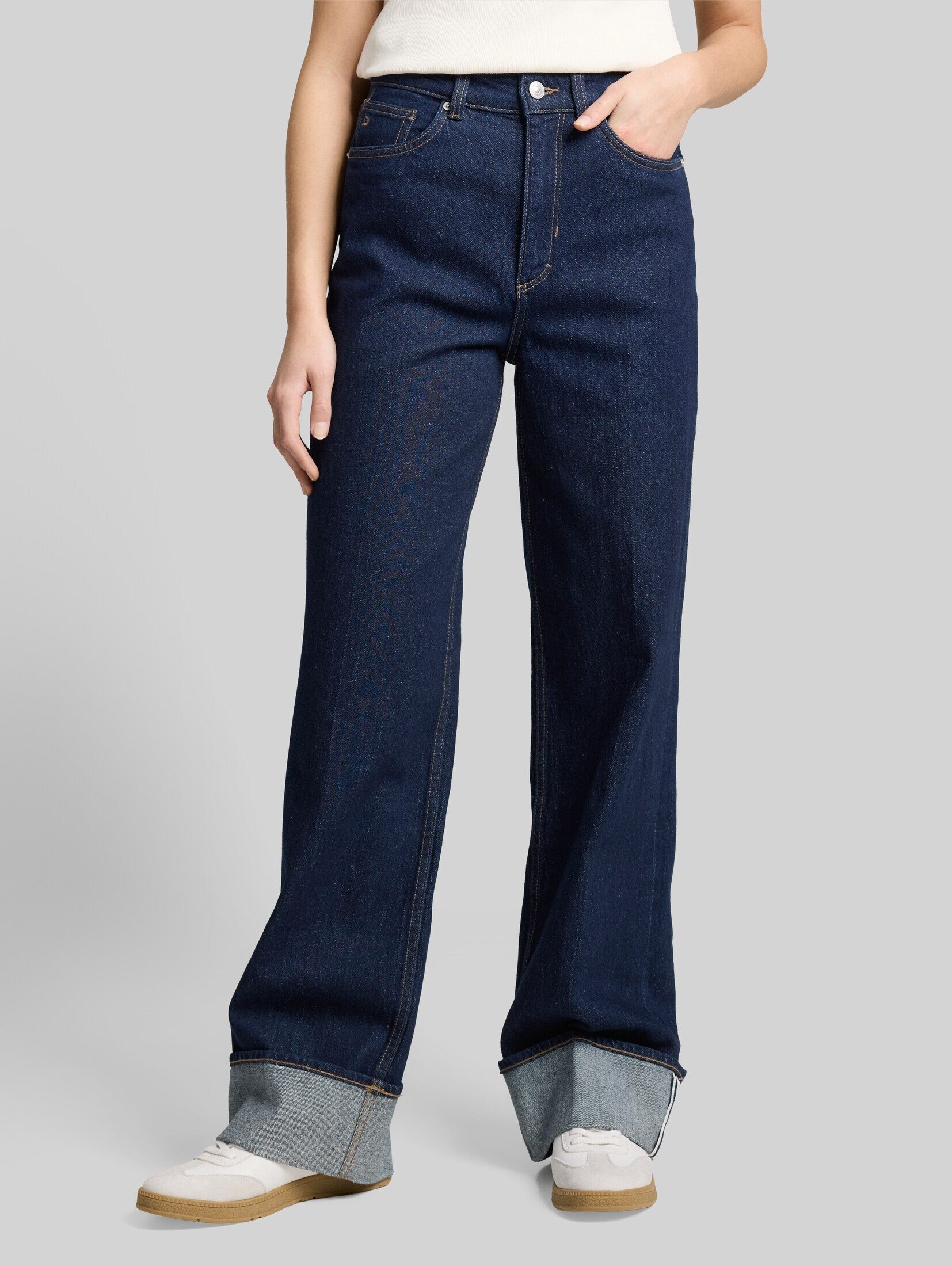 TOM TAILOR Denim Weite Jeans Jeanshosen TTLINOU WIDE High Waist Jeans mit Turn-Up