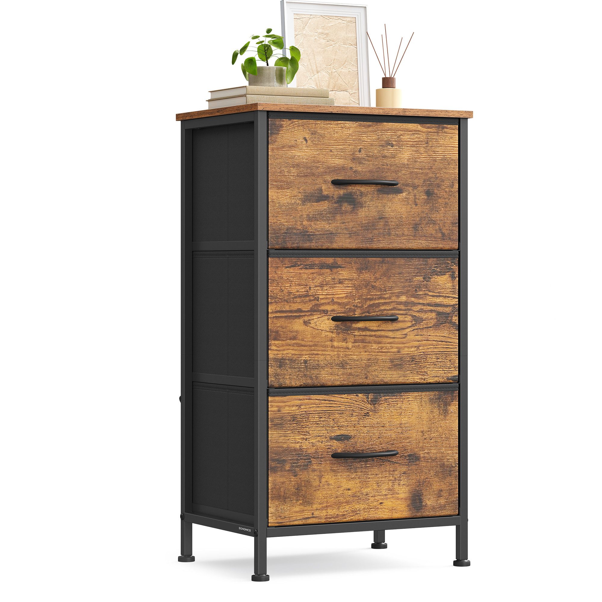 SONGMICS Kommode Schrank, Aufbewahrungsschrank, für Schlafzimmer, Flur, Wohnzimmer, Stahl, 3 Schubladen