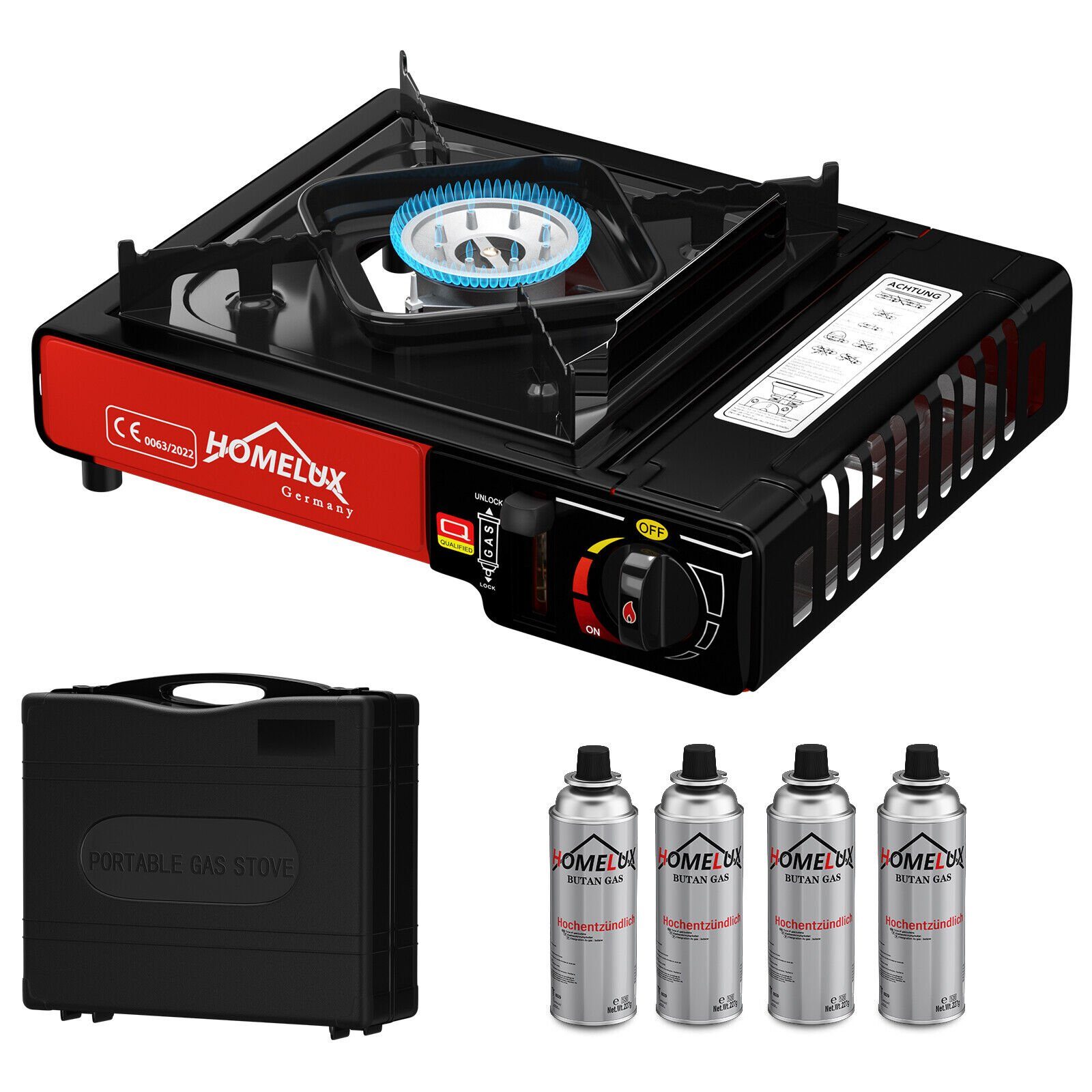 HOMELUX Gaskocher Campingkocher Gaskocher 2,2KW+227g Gaskartuschen Camping Мультиварки, (4-St), 2,2 KW